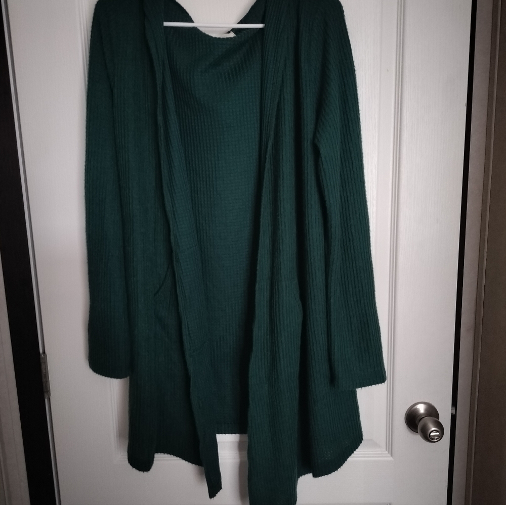 Forest Green Waffle Knit Cardigan